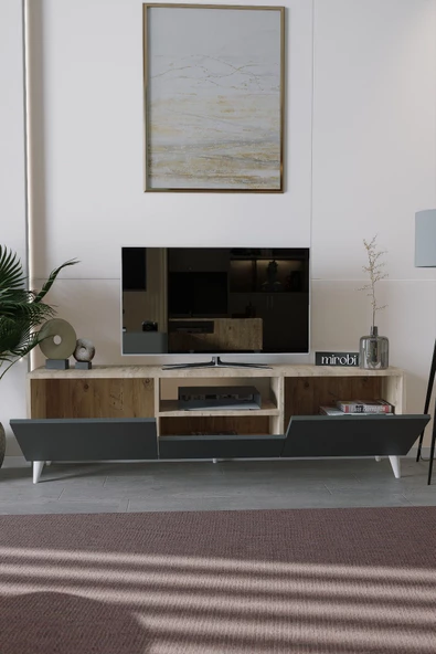 Mirobi Bravix Modern TV Ünitesi 3 Bölmeli Antrasit - 3