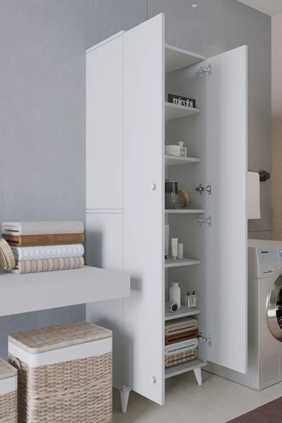 Mirobi Furex 6 Raflı 2 Kapaklı Çok Amaçlı Banyo Dolabı Beyaz - 4