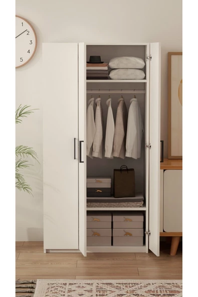 Mirobi Ripon 3 Kapaklı 8 Raflı Gardırop Elbise Dolabı 3 Kapaklı Gardırop - 5