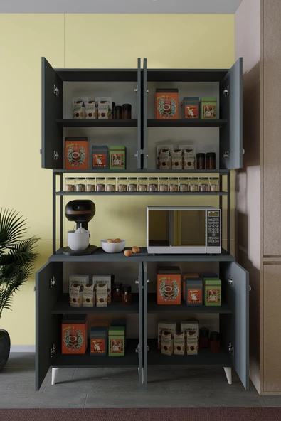 Mirobi Nexar Kavhe Köşesi 8 Raflı Çok Amaçlı Mutfak Dolabı Antrasit - 2