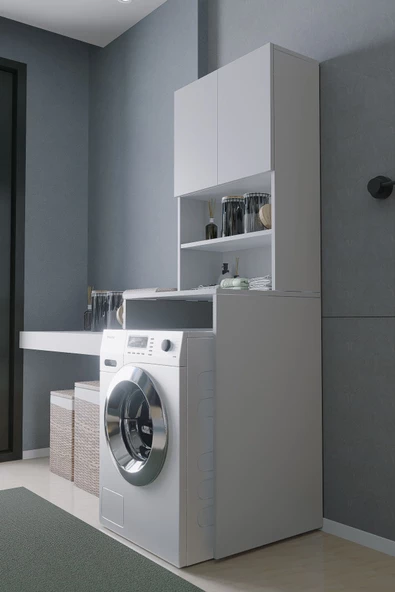 Mirobi Çamaşır Makinesi Dolabı Hayzum 180*066*55 Banyo Kiler Dolabı Beyaz - 3