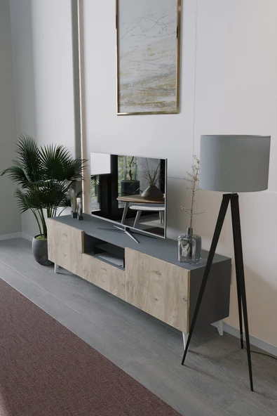 Mirobi Modern TV Ünitesi 3 Bölmeli Atlantik Çam - 2