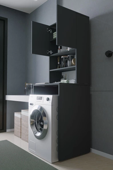Mirobi Çamaşır Makinesi Dolabı Hayzum 180*066*55 Banyo Kiler Dolabı Antrasit - 4