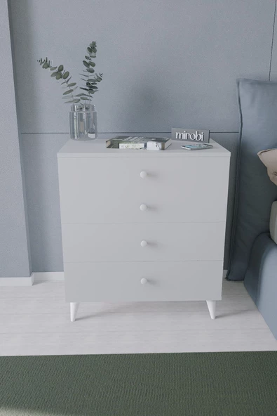 Mirobi Mirabel Dekoratif 4 Çekmeceli Ayaklı Şifonyer Beyaz - 4