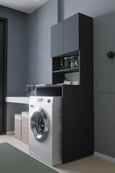 Mirobi Çamaşır Makinesi Dolabı Hayzum 180*066*55 Banyo Kiler Dolabı Antrasit - 3