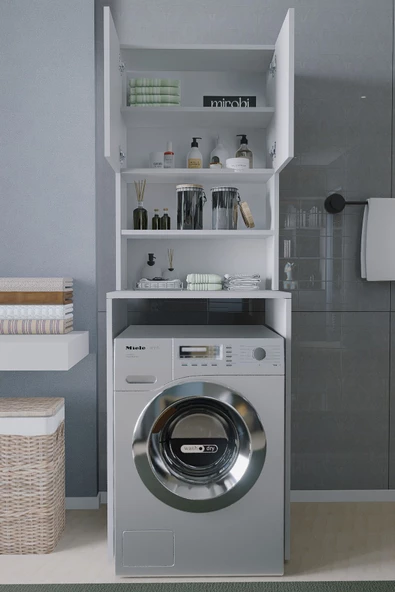Mirobi Çamaşır Makinesi Dolabı Hayzum 180*066*55 Banyo Kiler Dolabı Beyaz - 2