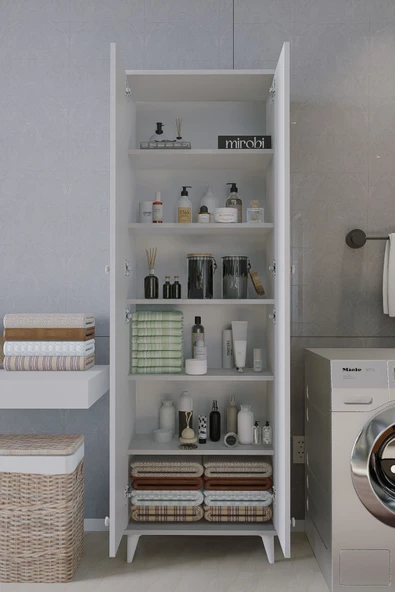 Mirobi Furex 6 Raflı 2 Kapaklı Çok Amaçlı Banyo Dolabı Beyaz - 2