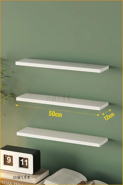 Mirobi Duvar Rafı Dekoratif 3lü Raf Gizli Montaj Beyaz - 3