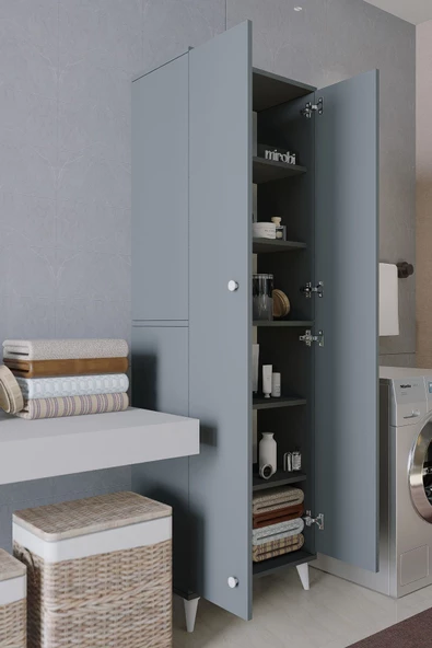 Mirobi Furex 6 Raflı 2 Kapaklı Çok Amaçlı Banyo Dolabı Antrasit - 4