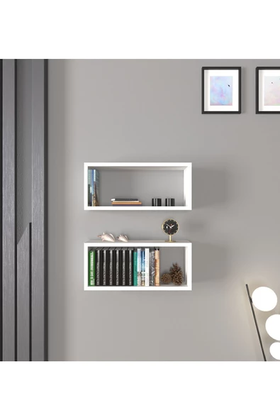 Mirobi Arles 2li Dikdörtgen Ahşap Duvar Rafı Uçan Raf Banyo Mutfak Salon Antre Duvar Düzenleyici Or