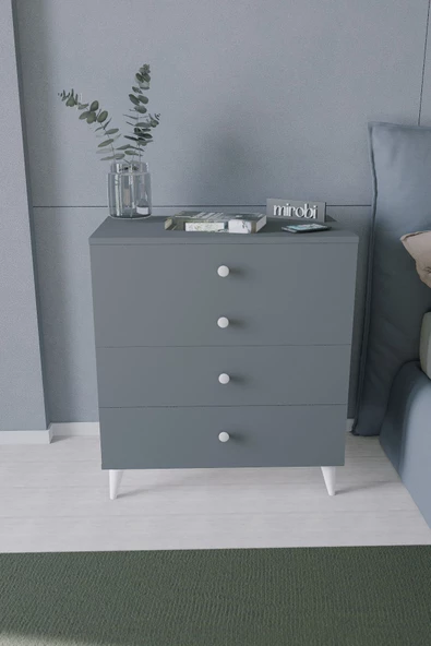 Mirabel Dekoratif 4 Çekmeceli Ayaklı Şifonyer Antrasit - 4