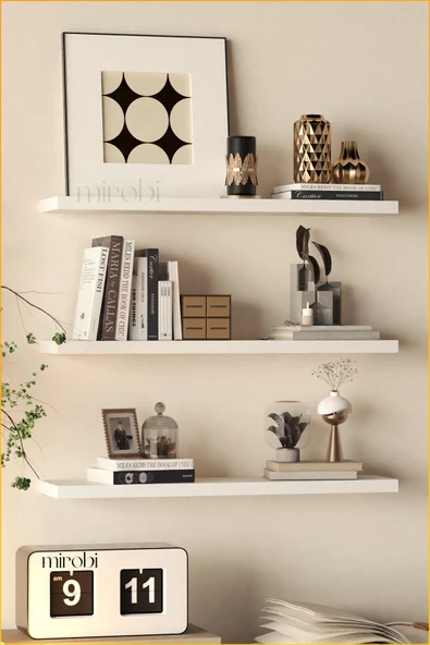 Mirobi Duvar Rafı Dekoratif 3lü Raf Gizli Montaj Beyaz - 5