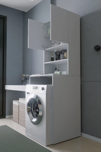 Mirobi Çamaşır Makinesi Dolabı Hayzum 180*066*55 Banyo Kiler Dolabı Beyaz - 4