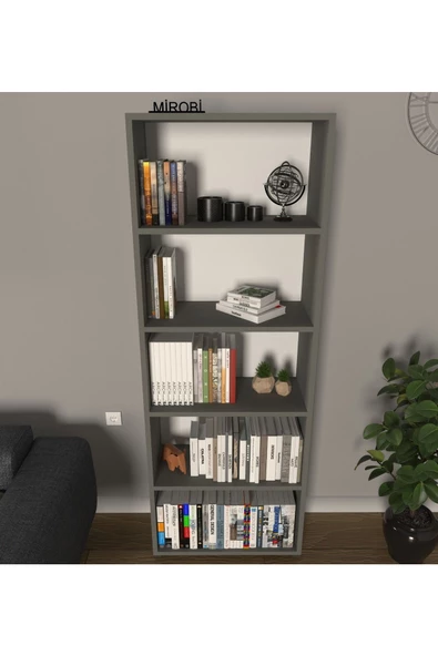 Mirobi Modern 5 Raflı Kitaplık Dekoratif Kitaplık Antrasit - 3