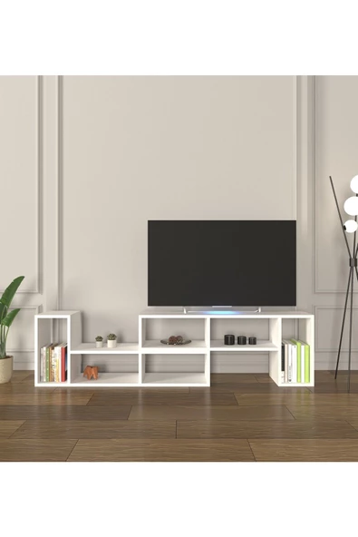 Mirobi Çok Şekilli Fonksiyonel Tv Sehpası, Dekoratif Sehpa-Kitaplık, Blok Tv Ünitesi, Beyaz - 4