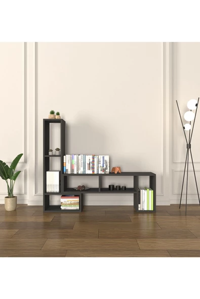 Mirobi Çok Şekilli Fonksiyonel Tv Sehpası, Dekoratif Sehpa-Kitaplık, Blok Tv Ünitesi, Antrasit - 2