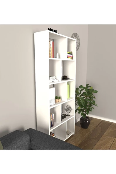 Mirobi Cordoba 5 Raflı 10 Bölmeli Kitaplık Dekoratif Modern Kitaplık, Beyaz - 3