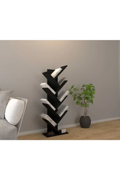 Mirobi Ağaç Kitaplık Dekoratif Kitaplık Raf Düzenleyici Kitap Rafı Siyah - 2