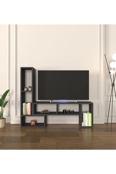 Mirobi Çok Şekilli Fonksiyonel Tv Sehpası, Dekoratif Sehpa-Kitaplık, Blok Tv Ünitesi, Antrasit - 4