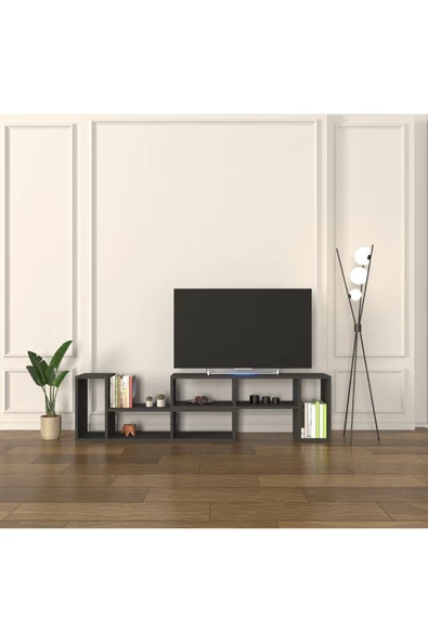 Mirobi Çok Şekilli Fonksiyonel Tv Sehpası, Dekoratif Sehpa-Kitaplık, Blok Tv Ünitesi, Antrasit - 3