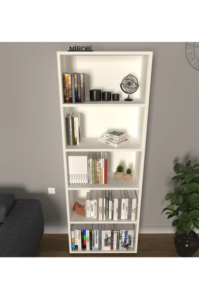 Mirobi Modern 5 Raflı Kitaplık Dekoratif Kitaplık Beyaz - 3