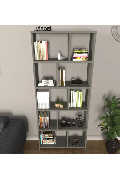 Mirobi Cordoba 5 Raflı 10 Bölmeli Kitaplık Dekoratif Modern Kitaplık Antrasit - 3