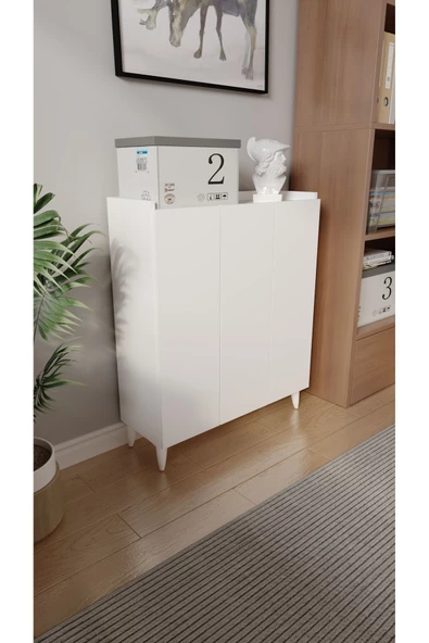 Mirobi İliana 3 Kapaklı 4 Raflı Çok Amaçlı Dolap, Banyo Dolabı, Mutfak Dolabı Beyaz - 2