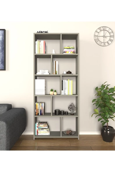 Mirobi Cordoba 5 Raflı 10 Bölmeli Kitaplık Dekoratif Modern Kitaplık Antrasit