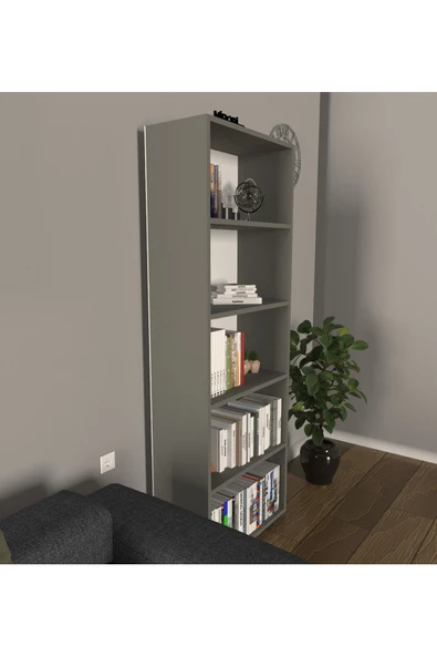 Mirobi Modern 5 Raflı Kitaplık Dekoratif Kitaplık Antrasit - 2