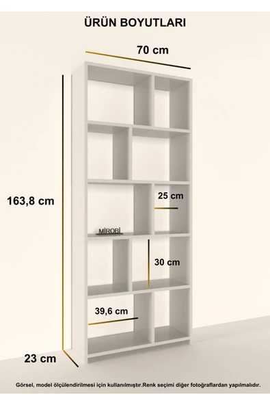 Mirobi Cordoba 5 Raflı 10 Bölmeli Kitaplık Dekoratif Modern Kitaplık, Beyaz - 4