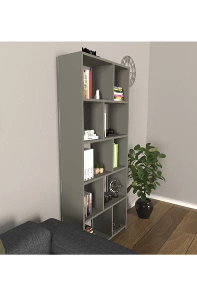 Mirobi Cordoba 5 Raflı 10 Bölmeli Kitaplık Dekoratif Modern Kitaplık Antrasit - 2