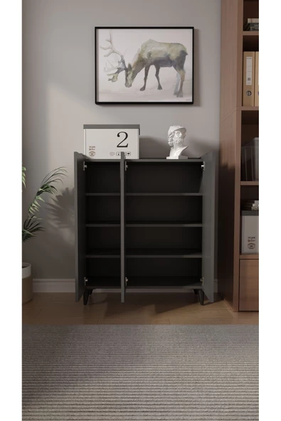 Mirobi İliana 3 Kapaklı 4 Raflı Çok Amaçlı Dolap, Banyo Dolabı, Mutfak Dolabı Antrasit - 3