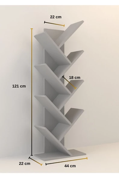 Mirobi Ağaç Kitaplık Dekoratif Kitaplık Raf Düzenleyici Kitap Rafı Antrasit - 3