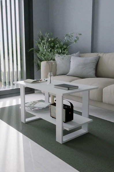 Mirobi Index Modern Orta Sehpa Beyaz - Ahşap Ayaklı Dikdörtgen Tasarım 90x50 - 2