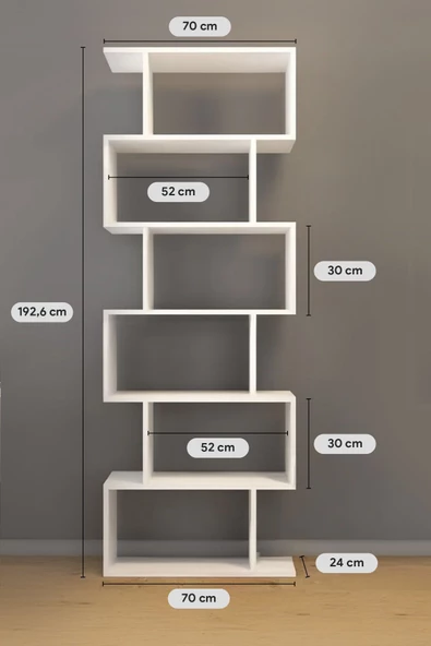 Mirobi 6 Raflı Kitaplık Dekoratif Raf Zigzag Kitaplık Beyaz - 4