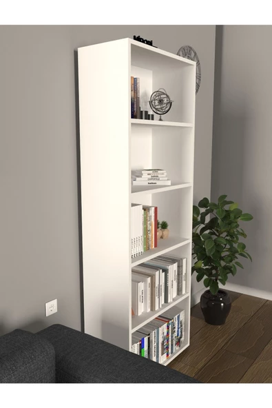 Mirobi Modern 5 Raflı Kitaplık Dekoratif Kitaplık Beyaz - 4