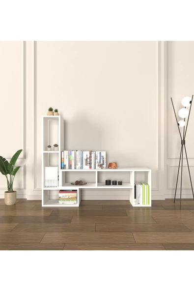 Mirobi Çok Şekilli Fonksiyonel Tv Sehpası, Dekoratif Sehpa-Kitaplık, Blok Tv Ünitesi, Beyaz - 3