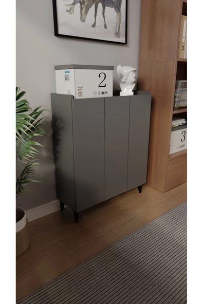 Mirobi İliana 3 Kapaklı 4 Raflı Çok Amaçlı Dolap, Banyo Dolabı, Mutfak Dolabı Antrasit - 2