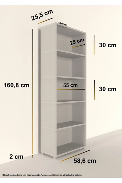 Mirobi Modern 5 Raflı Kitaplık Dekoratif Kitaplık Antrasit - 4