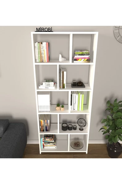 Mirobi Cordoba 5 Raflı 10 Bölmeli Kitaplık Dekoratif Modern Kitaplık, Beyaz - 2