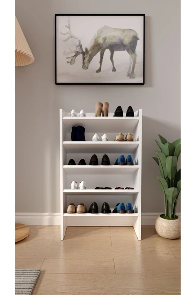 Mirobi Nalani 5 Katlı 5 Bölmeli Dekoratif Ayakkabılık Beyaz - 2