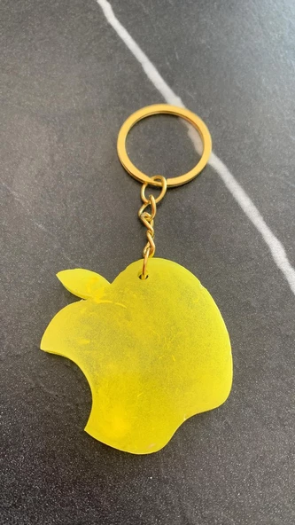 Parlak Limon Sarısı Renkli Apple Elma Şekil Gold Aksesuarlı Epoksi Anahtarlık El Yapımı Hediyelik - Resim 8