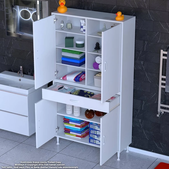 Modilayn YENİ AFRA 100 x 173 x 32,5 cm 1 Çekmece 4 Kapak 7 Raf 10 Bölme Çok Amaçlı Banyo & Mutfak Dolabı