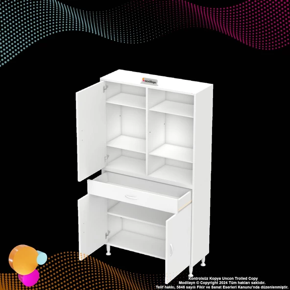 Modilayn AFRA 100x173x32,5 cm 1 Çekmece 3 Kapak 5 Raf 8 Bölme Çok Amaçlı Banyo & Mutfak Dolabı  - 9