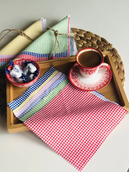 6lı Kareli Renkli Kokteyl Peçetesi Kahve Yanı Sunum Peçetesi, Kokteyl Peçetesi - 2