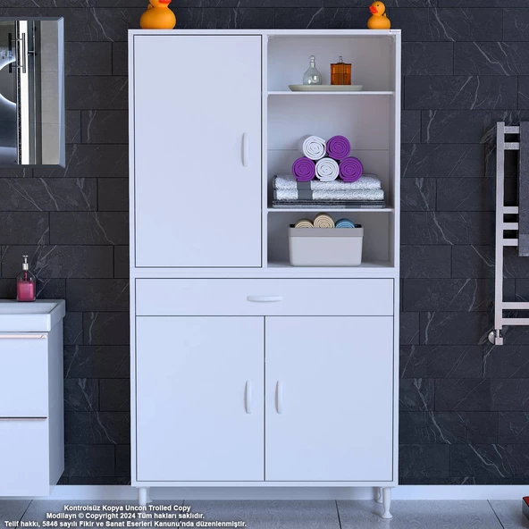 Modilayn AFRA 100x173x32,5 cm 1 Çekmece 3 Kapak 5 Raf 8 Bölme Çok Amaçlı Banyo & Mutfak Dolabı  - 2