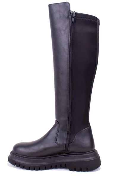 Dagoster DZA07-12531043 Siyah Günlük Streçli Düz Topuk Kadın Çizme - 3