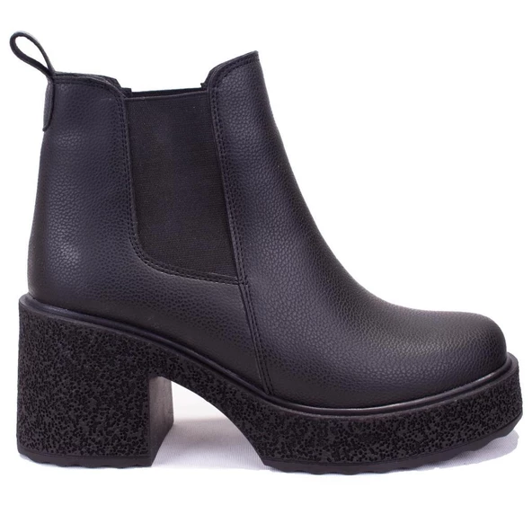 Dagoster DZA07-8962200 Siyah Günlük Platform Topuklu Kadın Bot - 2