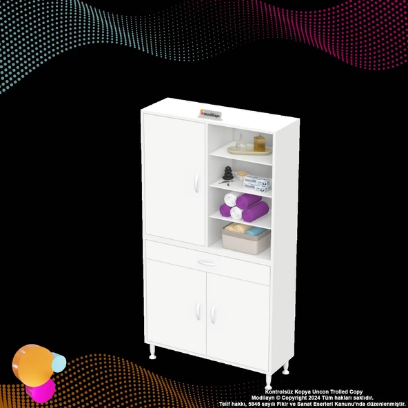 Modilayn AFRA 95x173x32,5 cm 1 Çekmece 3 Kapak 7 Raf 10 Bölme Çok Amaçlı Banyo & Mutfak Dolabı  - Resim 8