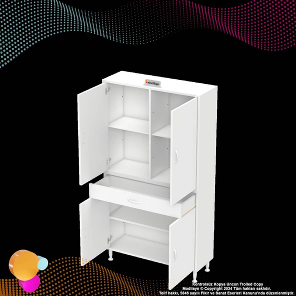 Modilayn YENİ AFRA 100x173x32,5 cm 1 Çekmece 4 Kapak 3 Raf 6 Bölme Çok Amaçlı Banyo & Mutfak Dolabı  - 9